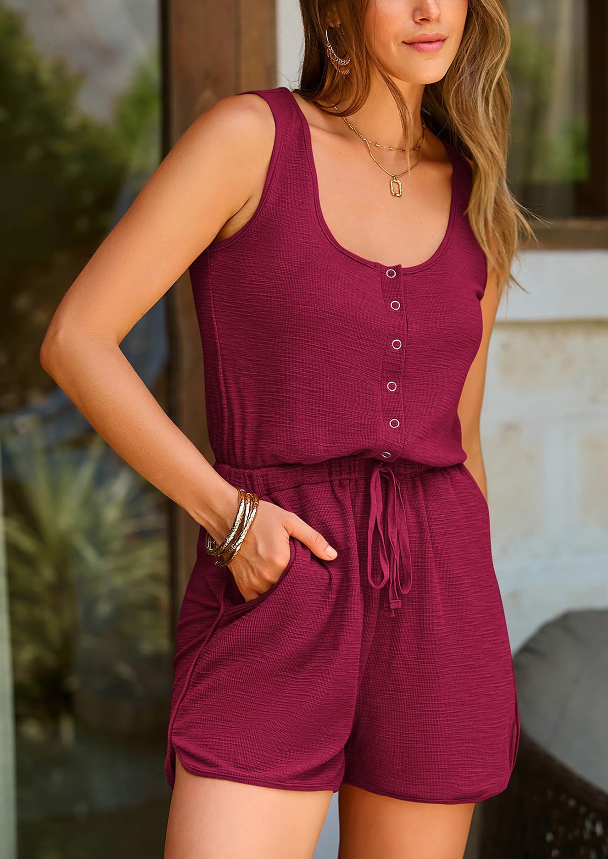 Sleeveless Short Set Button Down Jumpsuits