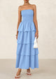 Off Shoulder Smocked Tiered Ruffle Long Flowy Casual Beach Maxi Dress
