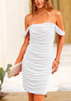 Ruched Bodycon Off-Shoulder Sleeveless Cocktail Party Fitted Mini Dresses