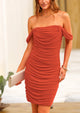 Ruched Bodycon Off-Shoulder Sleeveless Cocktail Party Fitted Mini Dresses