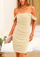 Ruched Bodycon Off-Shoulder Sleeveless Cocktail Party Fitted Mini Dresses