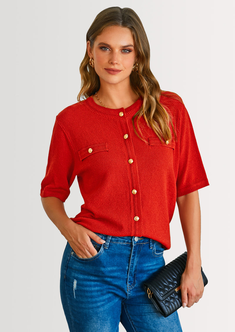 PRETTYGARDEN Women's Summer Button Down Shirts Casual Short Sleeve Crew Neck Ribbed Knit Blouse Top Cardigans