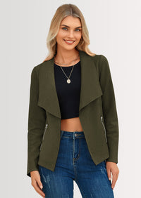 PRETTYGARDEN Women's Faux Suede Jackets Fashion Fall Clothes Long Sleeve Open Front Cropped Coat Outwear