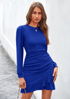 PRETTYGARDEN Women's Spring Fall Ruched Bodycon Mini Dress Long Puff Sleeve Ruffle Fitted Cocktail Party Dresses