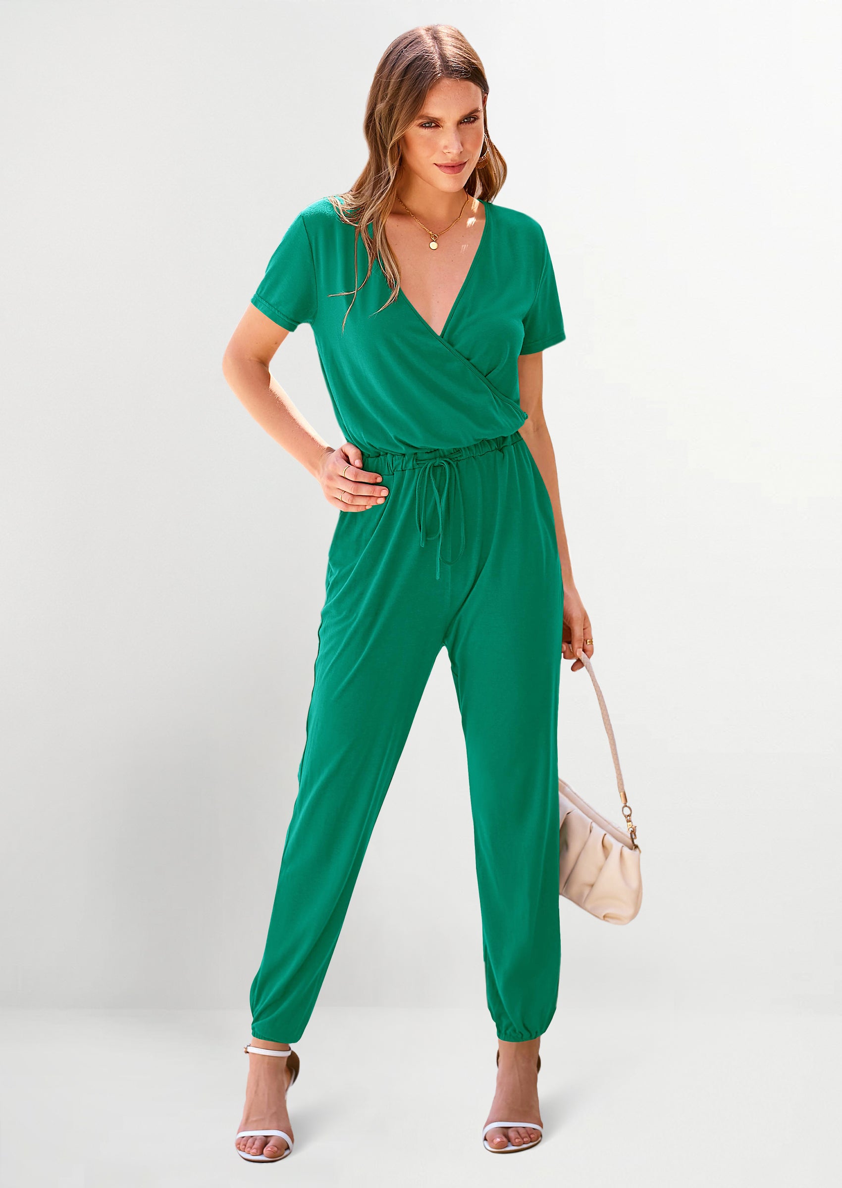 PRETTYGARDEN Jumpsuits for Women Dressy Summer Casual Short Sleeve Romper Spring Airport Beach Vacation Travel Outfits