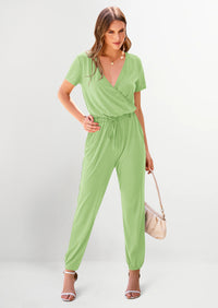 PRETTYGARDEN Jumpsuits for Women Dressy Summer Casual Short Sleeve Romper Spring Airport Beach Vacation Travel Outfits