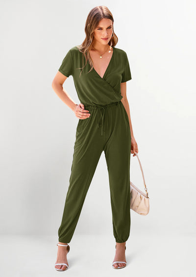 PRETTYGARDEN Jumpsuits for Women Dressy Summer Casual Short Sleeve Romper Spring Airport Beach Vacation Travel Outfits