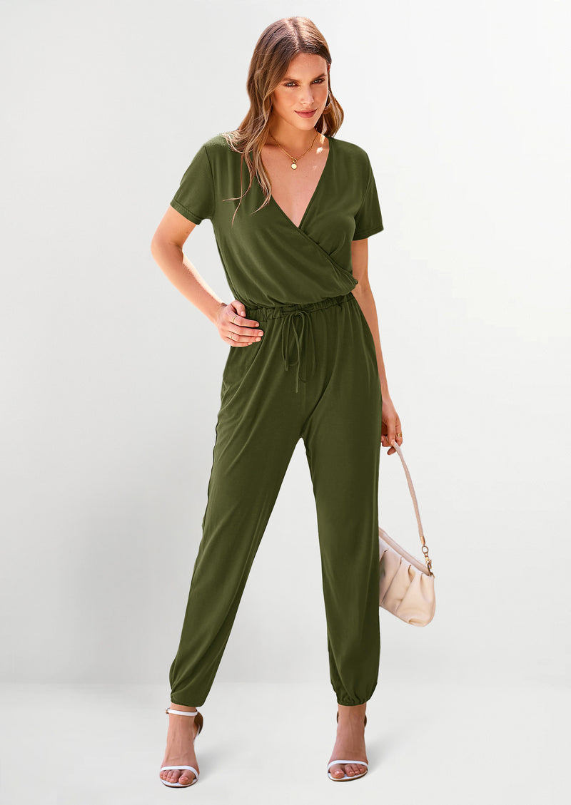 PRETTYGARDEN Jumpsuits for Women Dressy Summer Casual Short Sleeve Romper Spring Airport Beach Vacation Travel Outfits