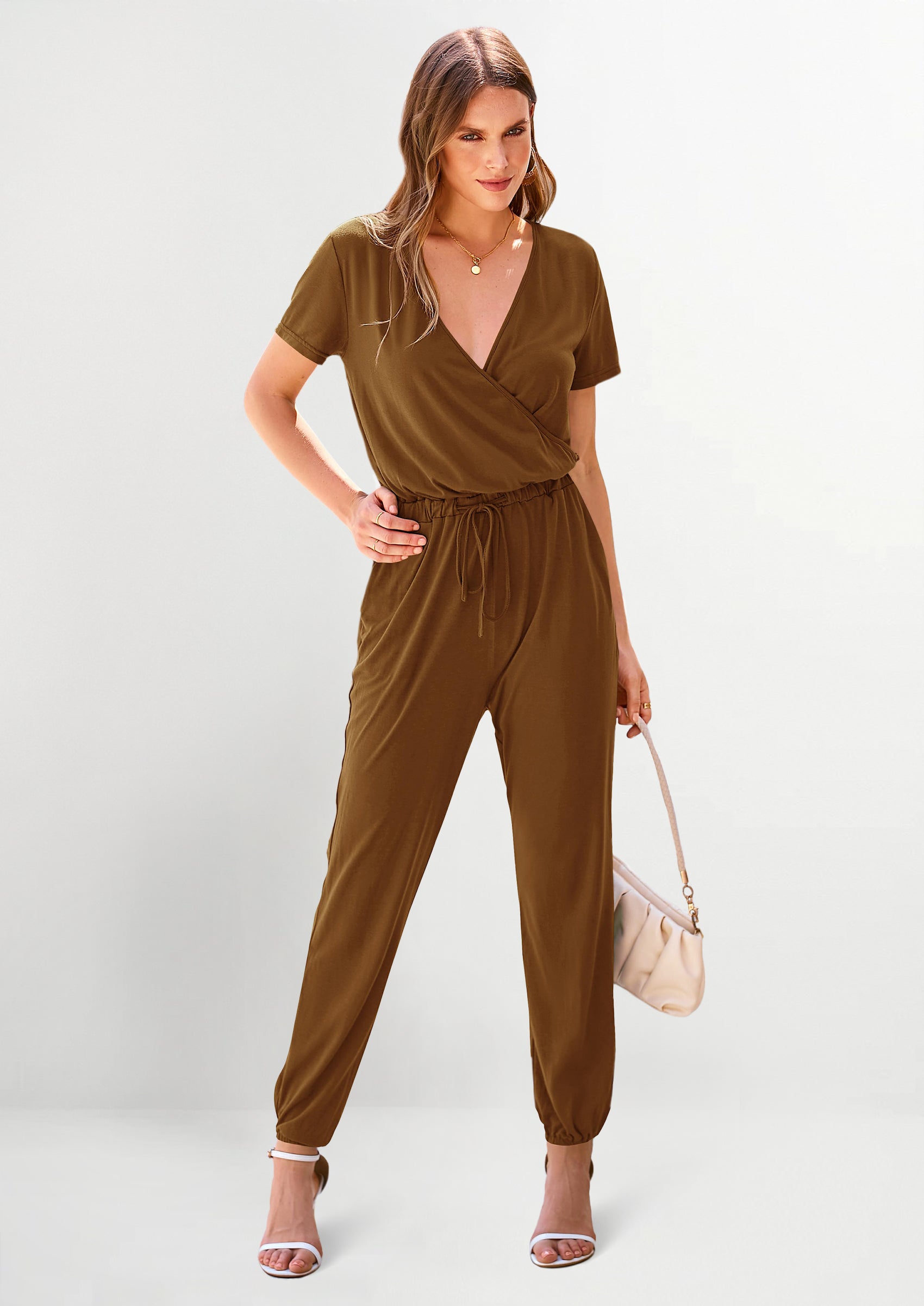 PRETTYGARDEN Jumpsuits for Women Dressy Summer Casual Short Sleeve Romper Spring Airport Beach Vacation Travel Outfits