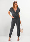 PRETTYGARDEN Jumpsuits for Women Dressy Summer Casual Short Sleeve Romper Spring Airport Beach Vacation Travel Outfits