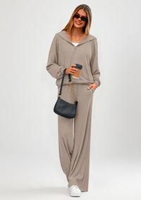 PRETTYGARDEN Women's 2 Piece Fall Lounge Sets Zip Up Hoodie Wide Leg Pants Tracksuit Matching Travel Outfits Clothes