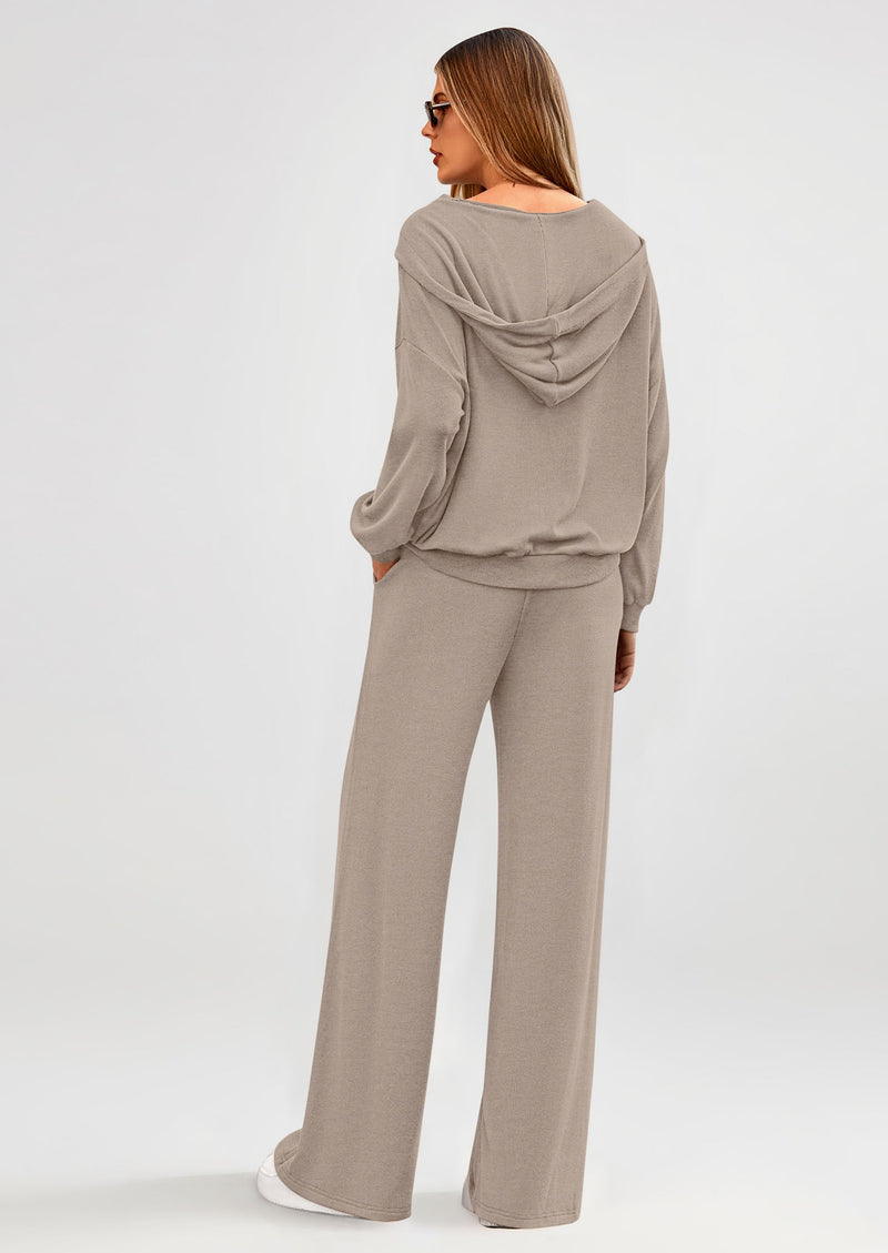 PRETTYGARDEN Women's 2 Piece Fall Lounge Sets Zip Up Hoodie Wide Leg Pants Tracksuit Matching Travel Outfits Clothes