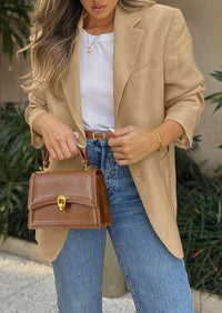 Business Casual Long Sleeve Lapel Open Front Suit Jacket Work Blazer with Pockets
