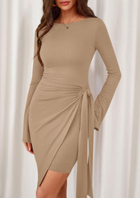 PRETTYGARDEN Women Mini Bodycon Dresses Long Sleeve Ruched Fitted Short Night Out Trendy Party Club Outfits Fall Clothes