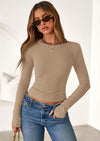 PRETTYGARDEN Womens Summer Fall Long Sleeve Shirts Ribbed Knit Fitted Basic Tee Going Out Tops Underscrub Casual Outfits