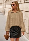 BTFBM Sweaters for Women Fall Fashion Loose Quarter Zip Pullover Collared Long Sleeve Cable Knit Winter Clothes