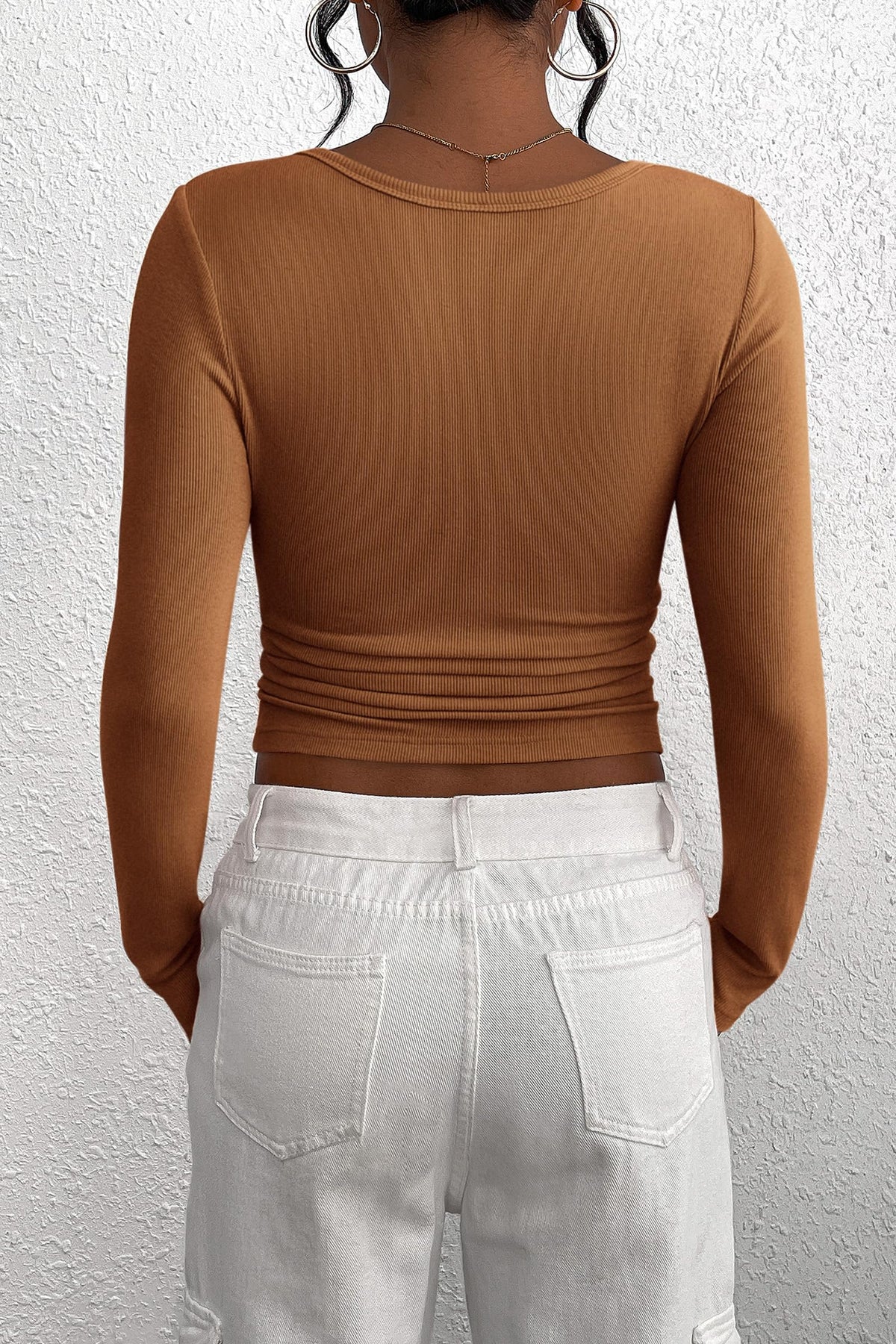 Long Sleeve Henley Button Down Ribbed Knit Slim Fit Casual T-shirts