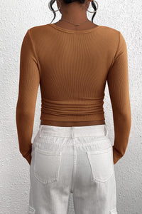 Long Sleeve Henley Button Down Ribbed Knit Slim Fit Casual T-shirts