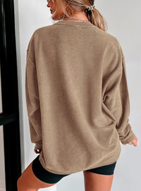 Ribbed Corduroy Crew Neck Long Sleeve Loose Fit Casual Oversized Sweatshirt