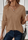 PRETTYGARDEN Fall Fashion Long Sleeve Shirts for Women Ribbed Knit V Neck Dressy Casual Lightweight Sweaters Tunic Tops