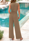 PRETTYGARDEN Jumpsuits Dressy Outfits Casual Sleeveless Mock Neck Wide Leg Pants Rompers