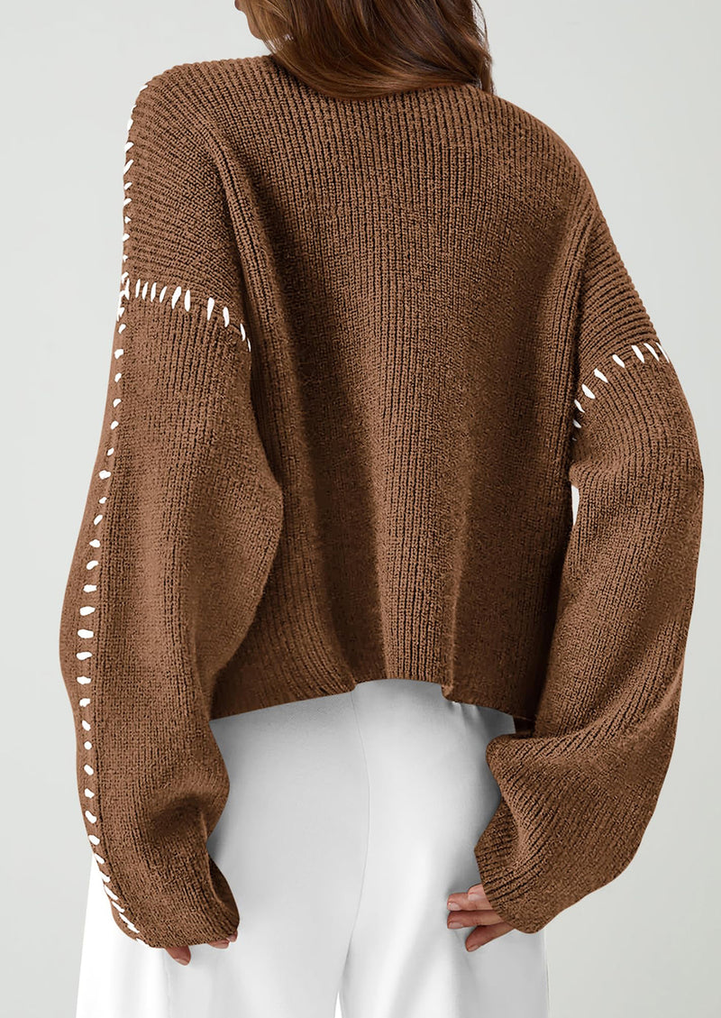 PRETTYGARDEN Women's Chunky Knit Sweaters Fall Long Sleeve Mock Neck Oversized Pullover Tops Winter Fashion Clothes