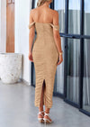PRETTYGARDEN Womens Off The Shoulder Dress Ruched Bodycon Sleeveless Split Cocktail Party Maxi Dresses