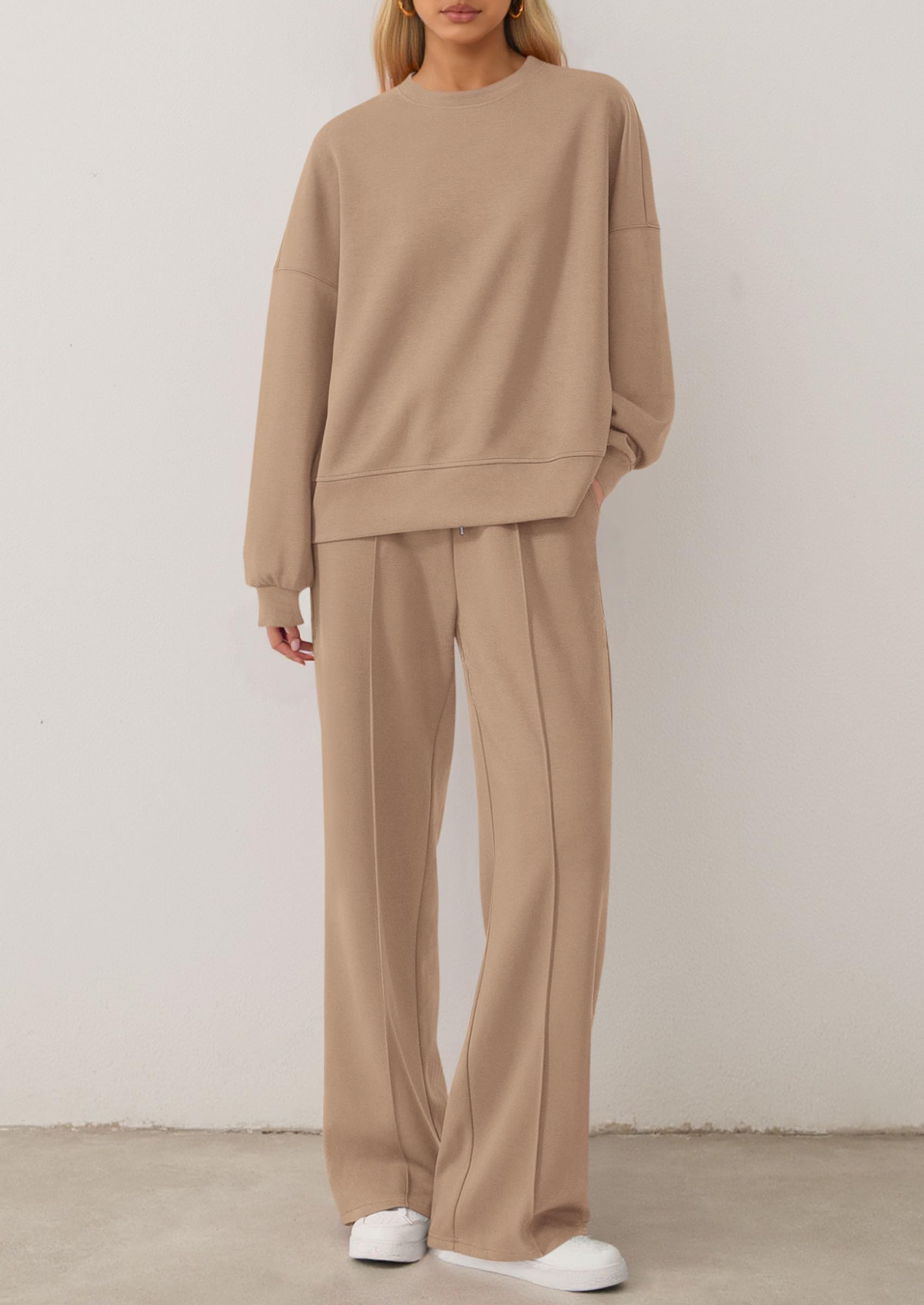 PRETTYGARDEN 2 Piece Sets For Women Fall Trendy Long Sleeve Sweatshirt Wide Leg Pants Loungewear Set Matching Sweatsuit