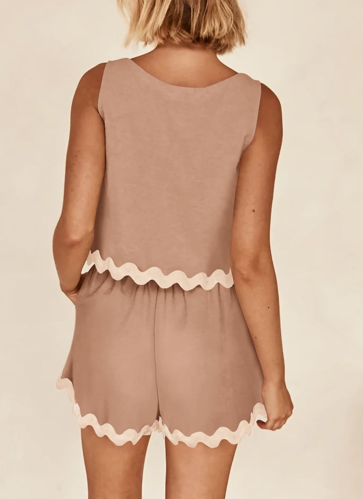 Beach Vacation Cropped Tank Top High Waist Shorts Two Piece Set