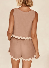 Beach Vacation Cropped Tank Top High Waist Shorts Two Piece Set