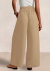 Casual Elastic Waist Loose Flowy Palazzo Pants Trousers with Pockets
