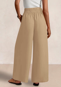Casual Elastic Waist Loose Flowy Palazzo Pants Trousers with Pockets