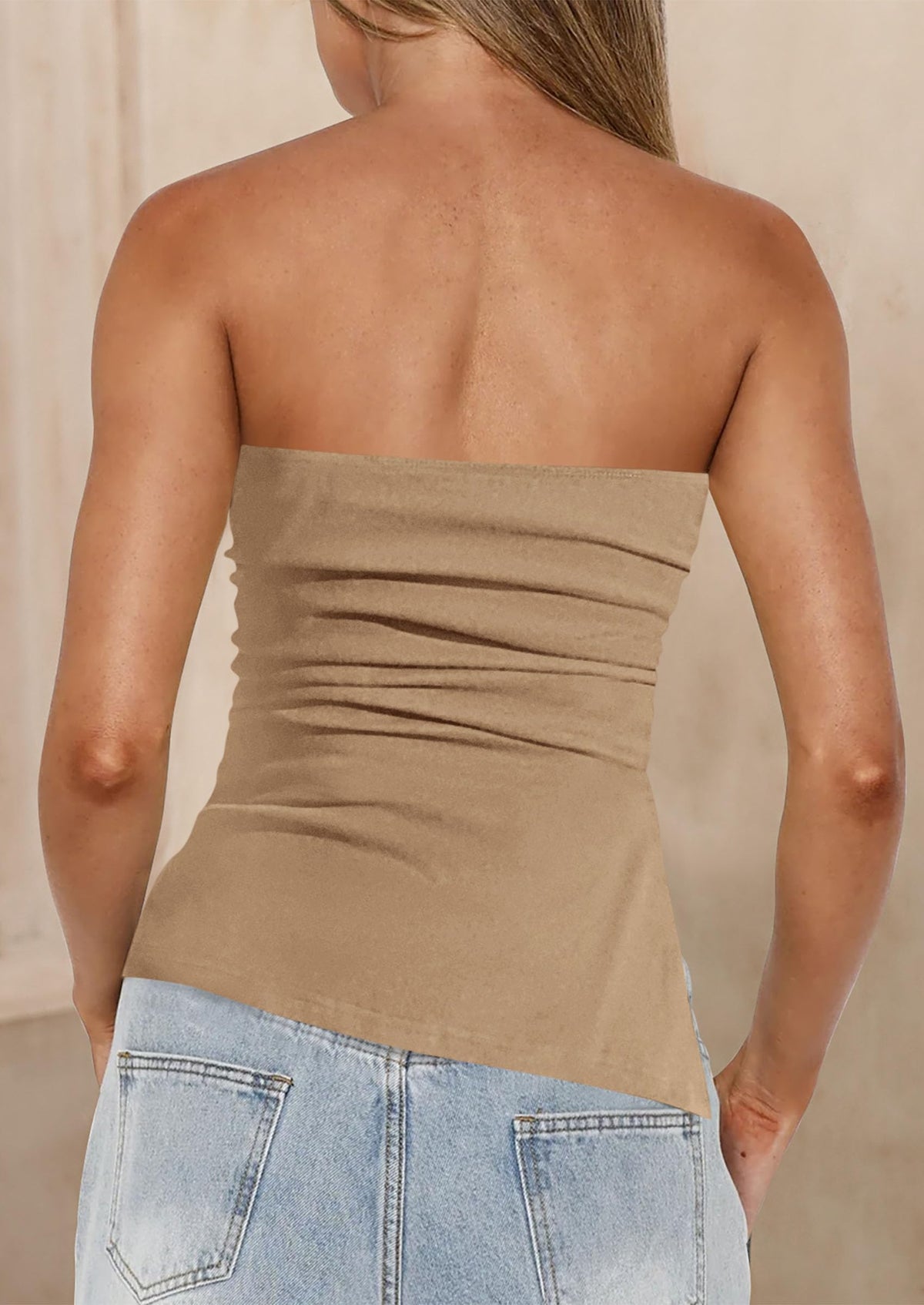 Strapless Ruched Asymmetric Bandeau Shirts