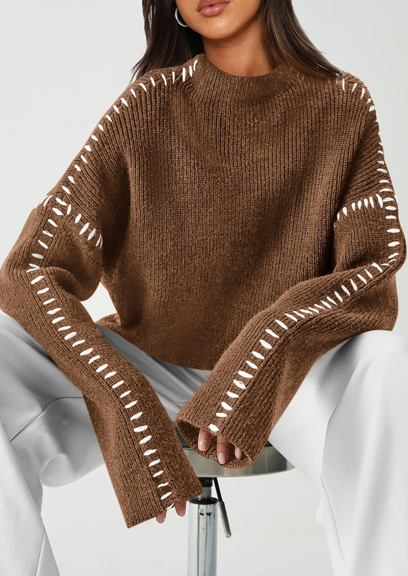 PRETTYGARDEN Women's Chunky Knit Sweaters Fall Long Sleeve Mock Neck Oversized Pullover Tops Winter Fashion Clothes