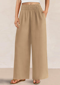 Casual Elastic Waist Loose Flowy Palazzo Pants Trousers with Pockets