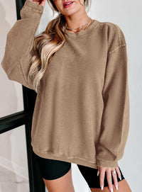 Ribbed Corduroy Crew Neck Long Sleeve Loose Fit Casual Oversized Sweatshirt
