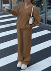 PRETTYGARDEN Casual Winter Two Piece Sets for Women V Neck Sweatshirt Loose Wide Leg Pants Tracksuit Knit Fall Outfits