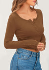 PRETTYGARDEN Women's Summer Long Sleeve Henley T Shirts Ribbed Knit Button Slim Fitted Basic Casual Going Out Fall Tops