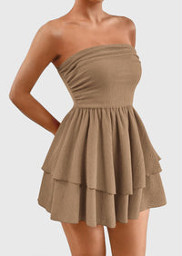 Strapless Tube  Off Shoulder Smocked Ruffle A Line Mini Dress