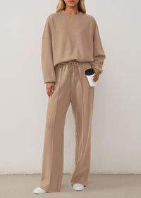PRETTYGARDEN 2 Piece Sets For Women Fall Trendy Long Sleeve Sweatshirt Wide Leg Pants Loungewear Set Matching Sweatsuit