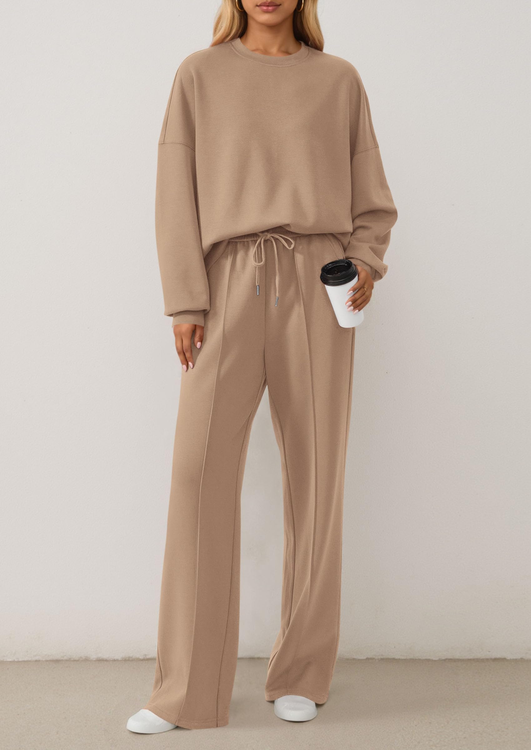 PRETTYGARDEN 2 Piece Sets For Women Fall Trendy Long Sleeve Sweatshirt Wide Leg Pants Loungewear Set Matching Sweatsuit