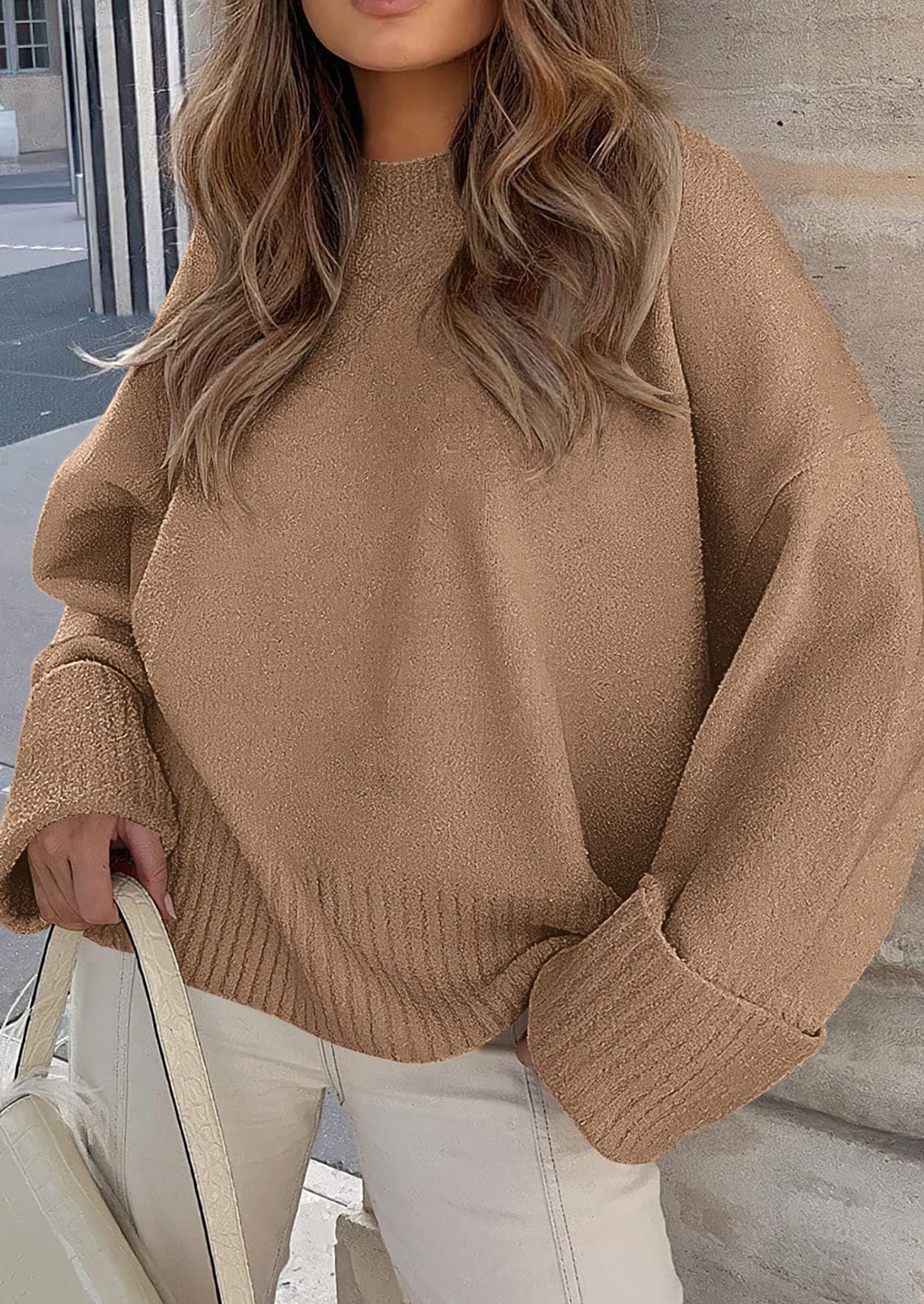 PRETTYGARDEN Women's Fall Oversized Sweaters Casual Crewneck Pullover Long Sleeve Fuzzy Chunky Knit Tops Blouse