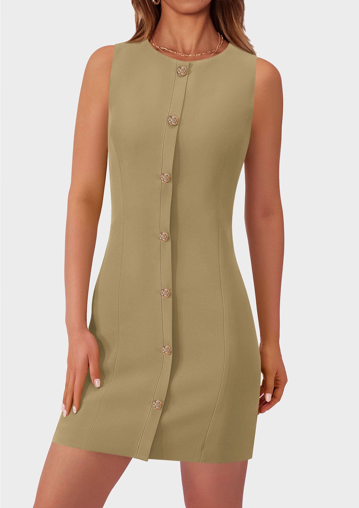 Business Sleeveless Button Down Elegant Work Office Formal Short Dresses