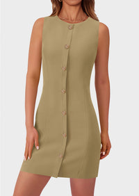 Business Sleeveless Button Down Elegant Work Office Formal Short Dresses
