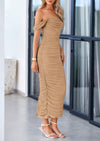 PRETTYGARDEN Womens Off The Shoulder Dress Ruched Bodycon Sleeveless Split Cocktail Party Maxi Dresses