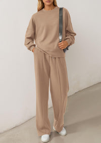 PRETTYGARDEN 2 Piece Sets For Women Fall Trendy Long Sleeve Sweatshirt Wide Leg Pants Loungewear Set Matching Sweatsuit