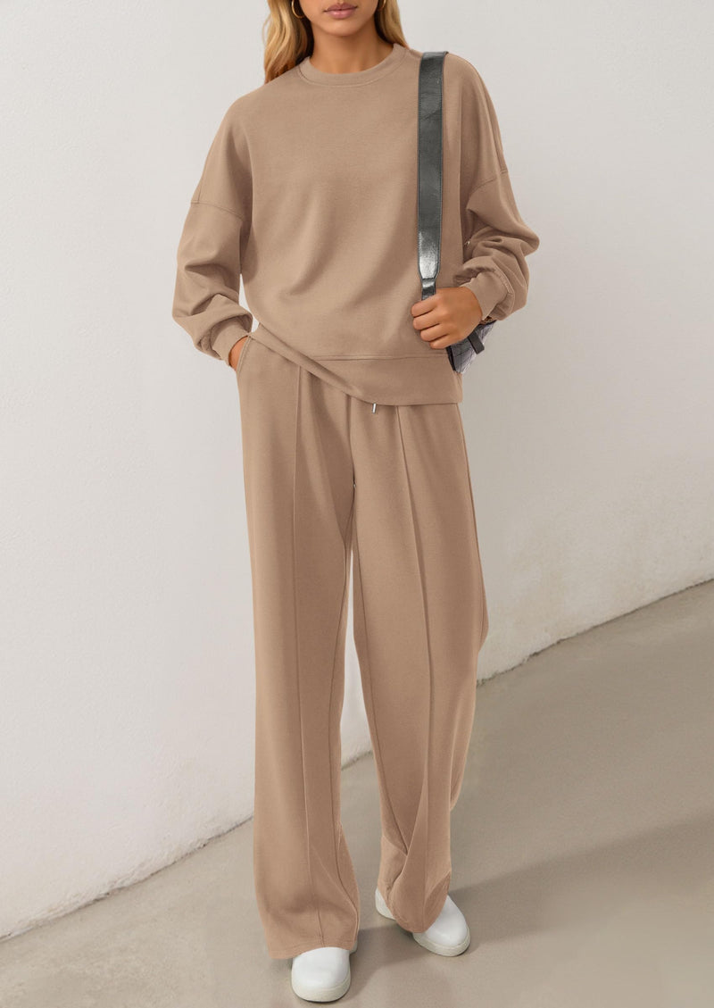 PRETTYGARDEN 2 Piece Sets For Women Fall Trendy Long Sleeve Sweatshirt Wide Leg Pants Loungewear Set Matching Sweatsuit