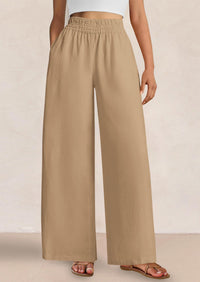 Casual Elastic Waist Loose Flowy Palazzo Pants Trousers with Pockets
