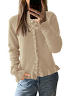 PRETTYGARDEN Womens Fall Button Down Cardigans Chunky Knit Ruffle Open Front Cropped Cardigan Sweaters Soft Long Sleeve Tops