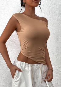 Off The Shoulder Sleeveless One Shoulder Ruched Asymmetrical Y2K Tank Top